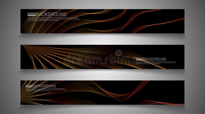 Rectangular vector banner design with stripe line wave shape on black background stock illustration