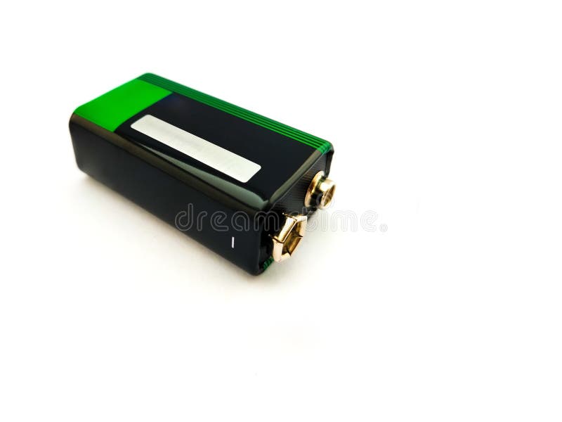 Rectangular 9-volt battery on a white background royalty free stock photos