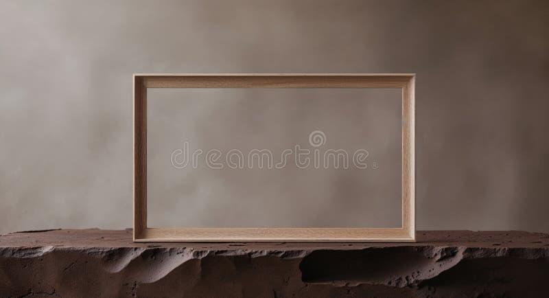 Rectangular wooden picture frame on dark brown textured surface stock images