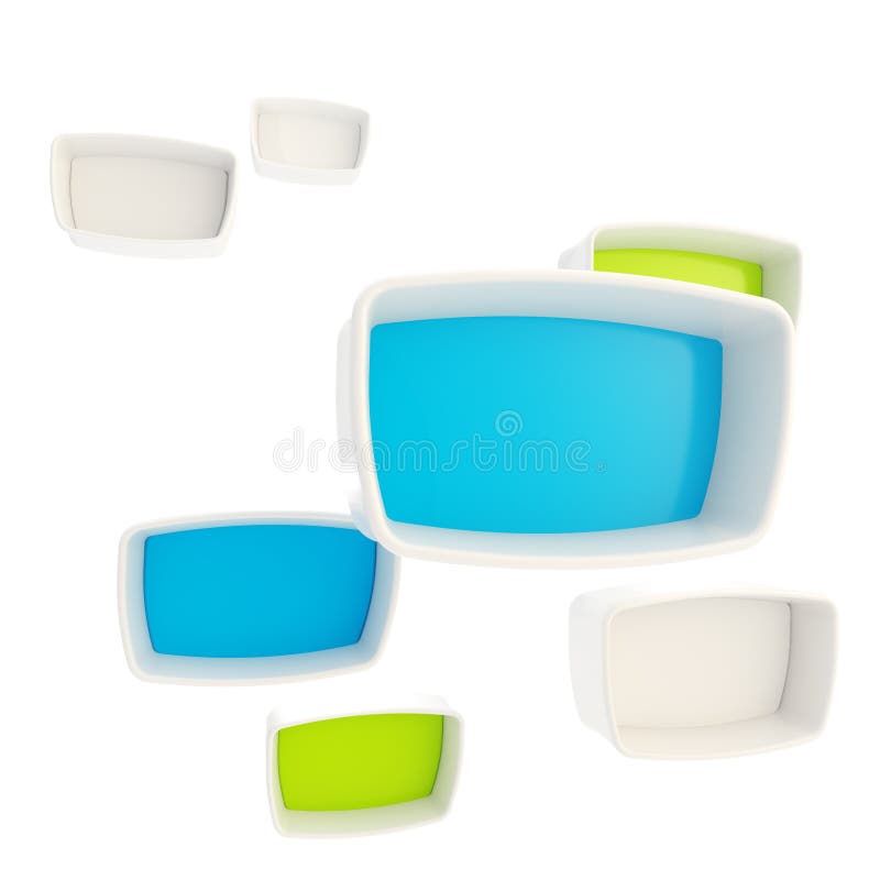 Rectángulos plásticos del escaparate verde y azul. Rectángulos plásticos brillantes del escaparate verde y azul aislados en blanco