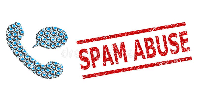 Phone Message Fractal Collage of Phone Message Items and Grunge Spam Abuse Seal Stamp vector illustration