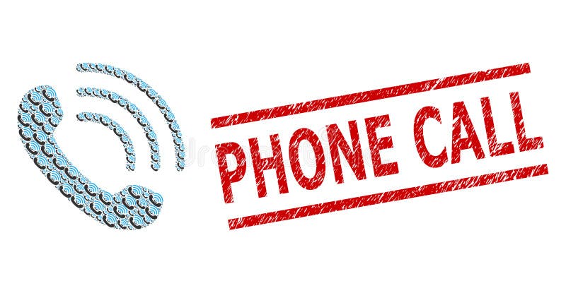 Phone Call Recursive Collage of Phone Call Icons and Distress Phone Call Seal Stamp vector illustration