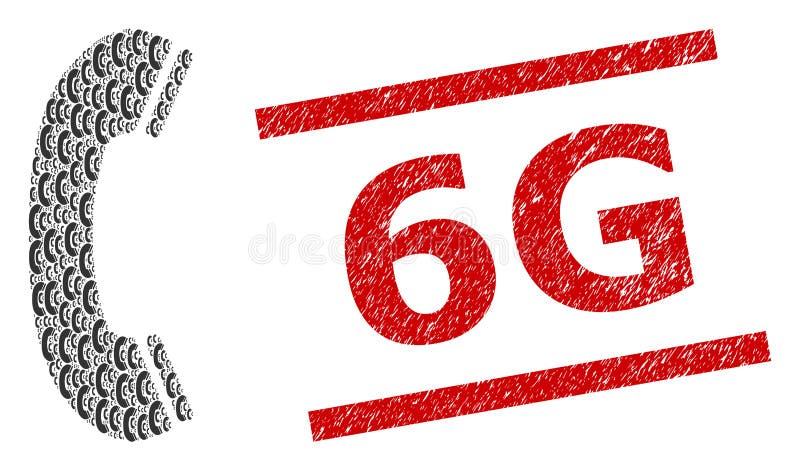 Phone Receiver Fractal Collage of Phone Receiver Icons and Distress 6G Seal Stamp stock illustration