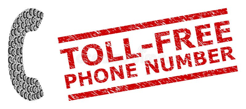Phone Receiver Fractal Collage of Phone Receiver Items and Scratched Toll-Free Phone Number Stamp royalty free illustration