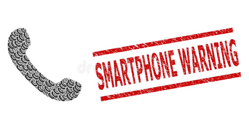 Phone Receiver Recursive Collage of Phone Receiver Items and Grunge Smartphone Warning Seal royalty free illustration