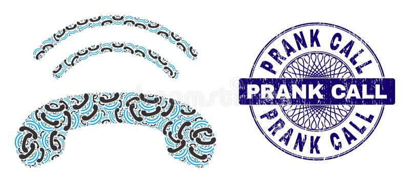 Phone Ring Recursion Mosaic of Phone Ring Icons and Textured Prank Call Round Guilloche Stamp royalty free illustration