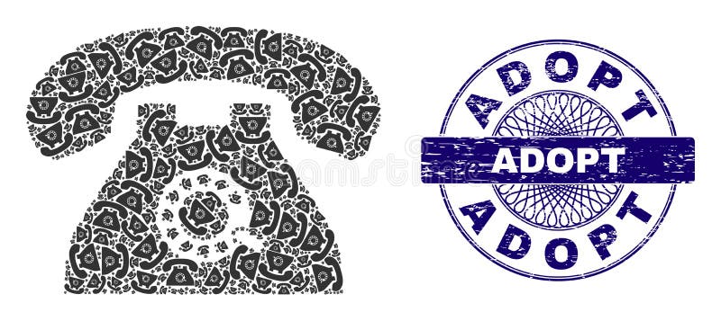 Pulse Phone Recursive Collage of Pulse Phone Items and Grunge Adopt Round Guilloche Seal Stamp vector illustration