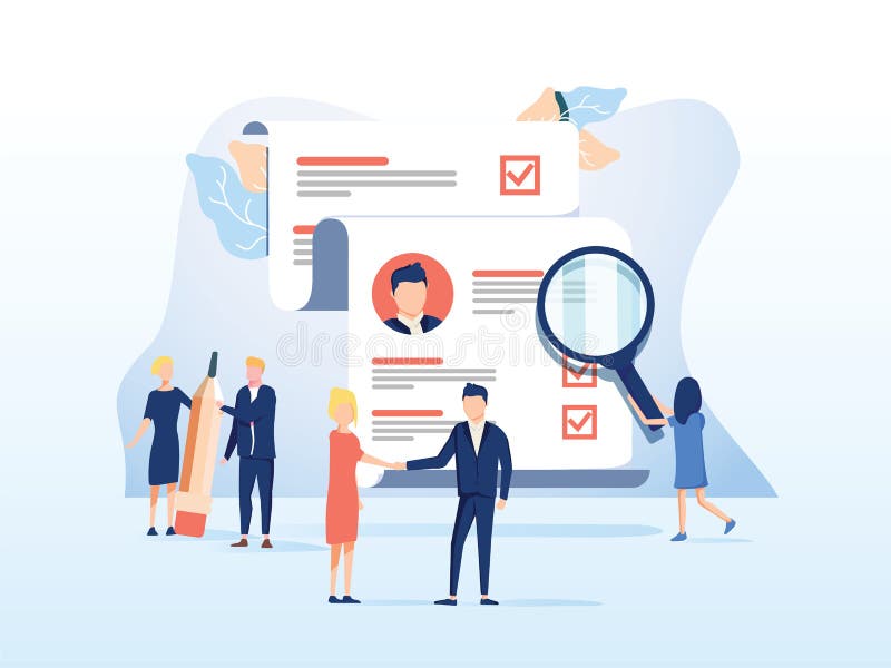 Recursos humanos, concepto del reclutamiento para la página web, medio social La gente del ejemplo del vector selecciona un curri stock de ilustración