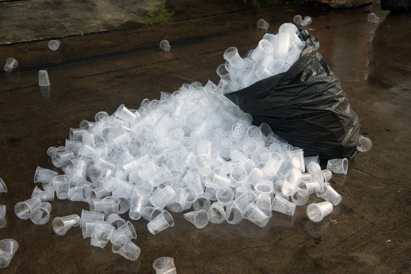 Recyclable Garbage of Plastic Glass in Rubbish Bin. Stock Photo Image