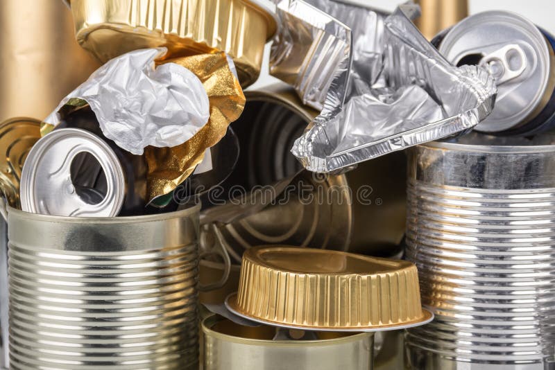 Recyclable Metal Closeup. Tin Cans, Foil, Beer Cans Stock Image