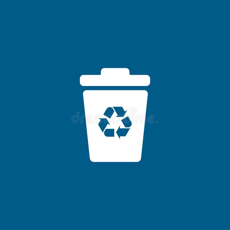 Recycle Bin Icon on Blue Background. Blue Flat Style Vector