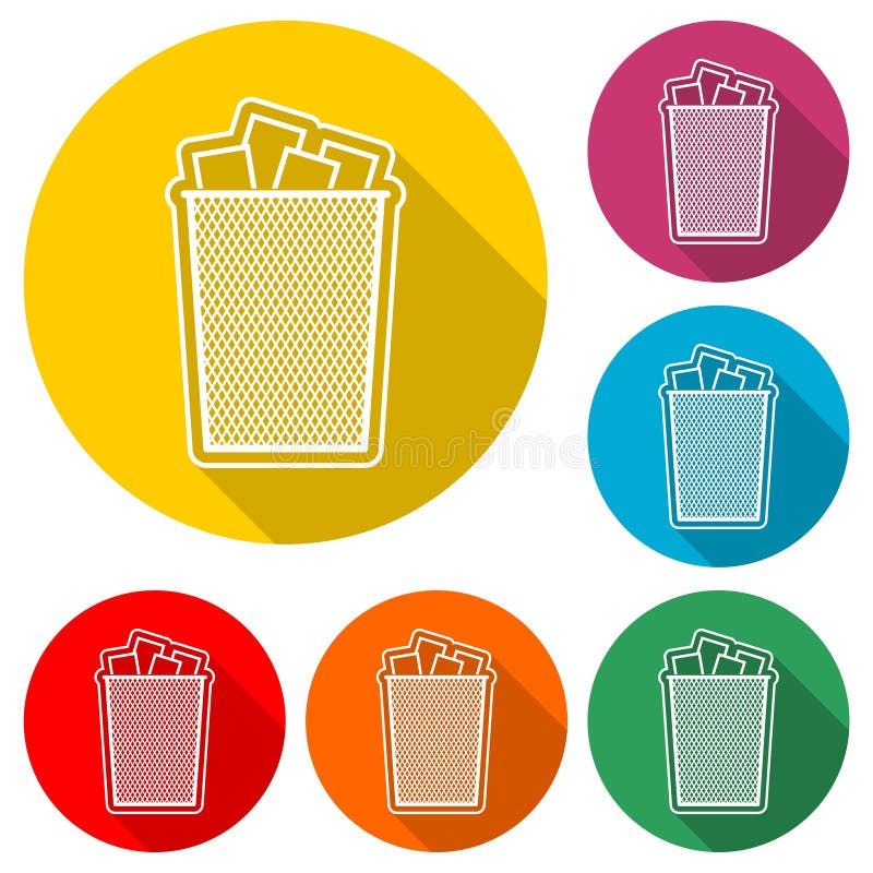 Recycle Bin Trash and Garbage icon, color icon with long shadow stock illustration