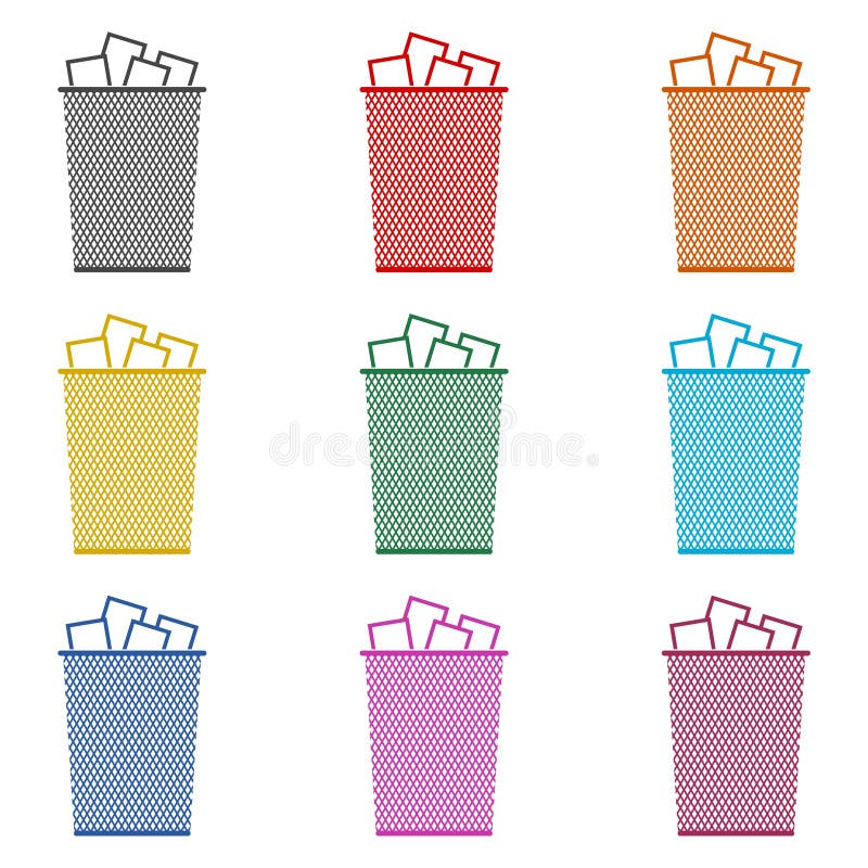 Recycle Bin Trash and Garbage icon, color icons set stock illustration