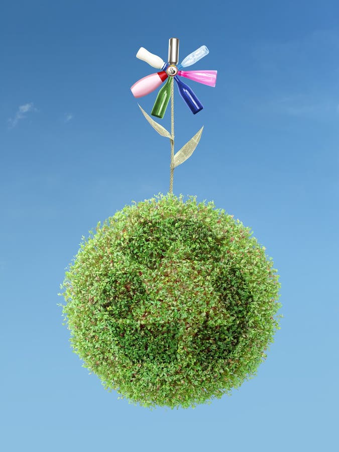 Eco flower on green recycle planet