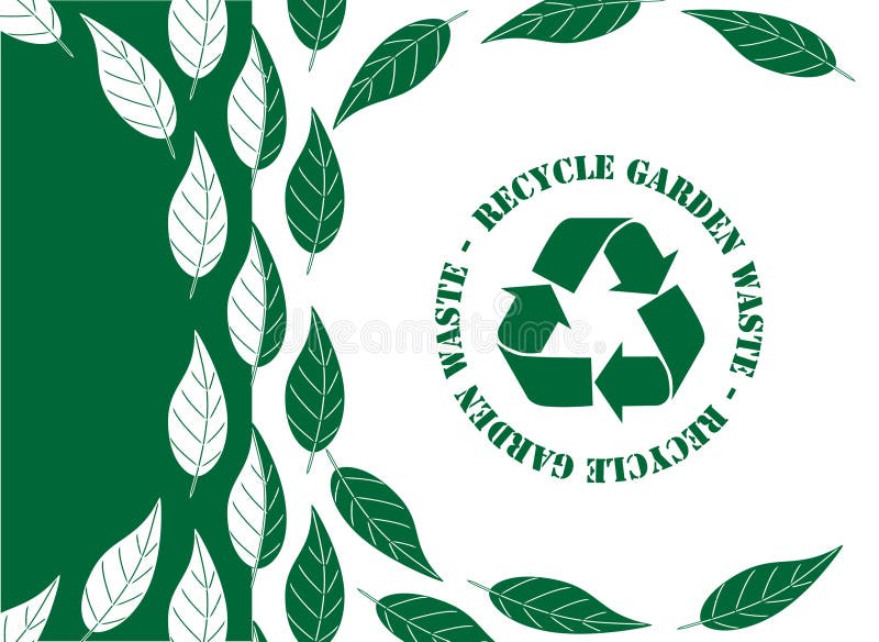 Recycle garden waste concerpt. Simple green and white leaf design with recycle symbol.