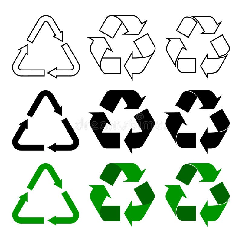 Recycle, reuse, reduce arrows sign symbol stock illustration