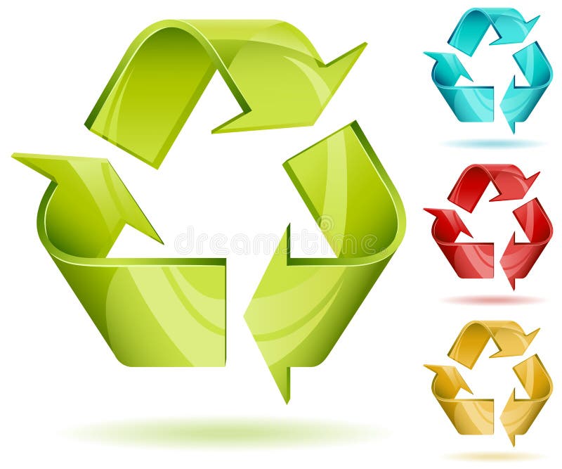 3D glossy recycle icon isolated on white with color variants. 3D glossy recycle icon isolated on white with color variants.