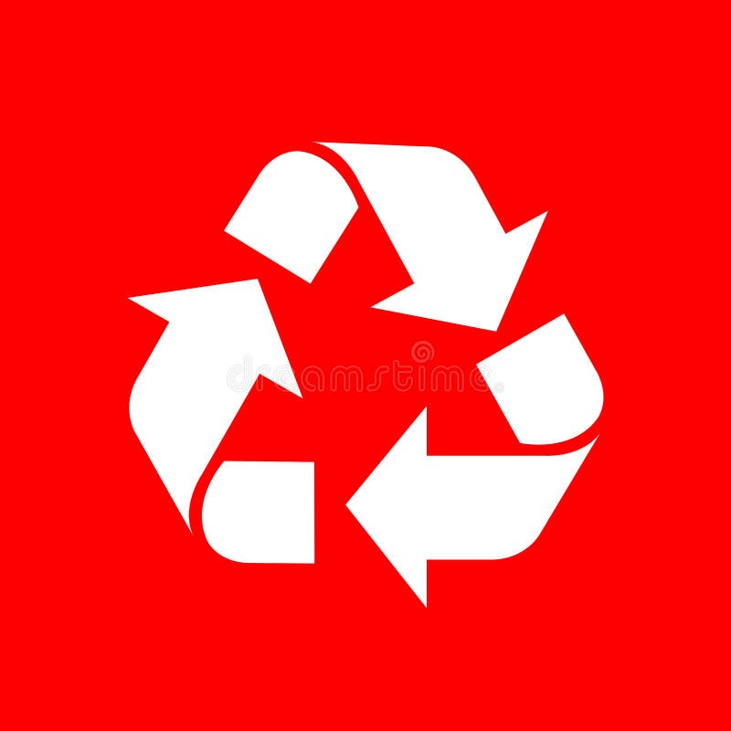 Recycle Symbol White Isolated On Red Background, White Ecology Icon On