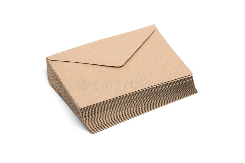 Recycled Brown Paper Craft Envelope Isolated on White Background Stock