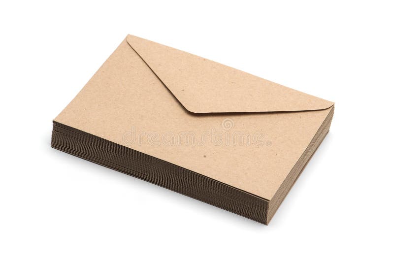 Recycled Brown Paper Craft Envelope Isolated on White Background Stock