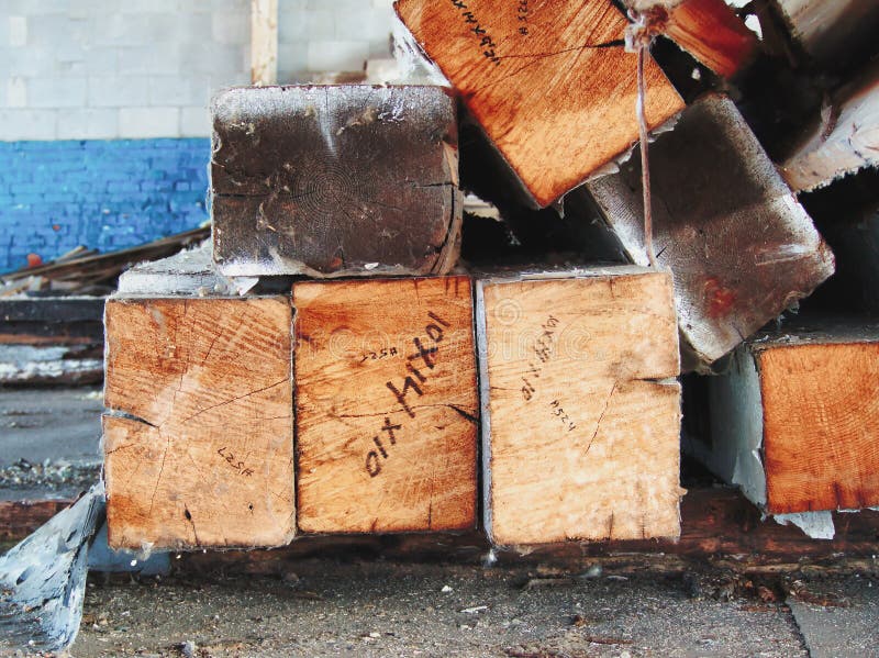 Recycled Timbers / Lumber from an Abandoned Building Stock Image
