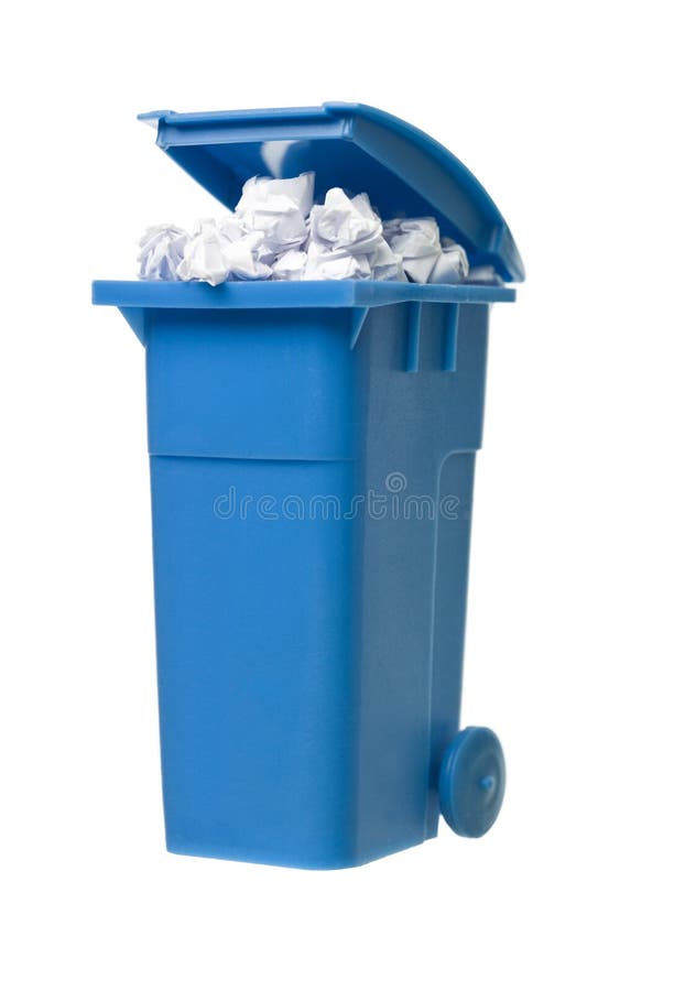 Recycling bin with paper