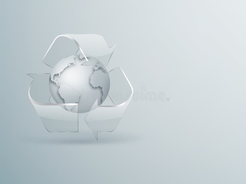 Glass recycling symbol with the world on a light background, has space for your text. Glass recycling symbol with the world on a light background, has space for your text