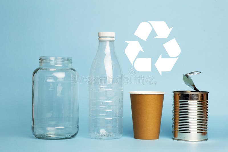 Recycling of plastic, metal, plastic and paper. Environmental pollution and waste recycling. Separate garbage collection royalty free stock photos Recycling of plastic, metal, plastic and paper. Environmental pollution and waste recycling. Separate garbage collection royalty free stock photos