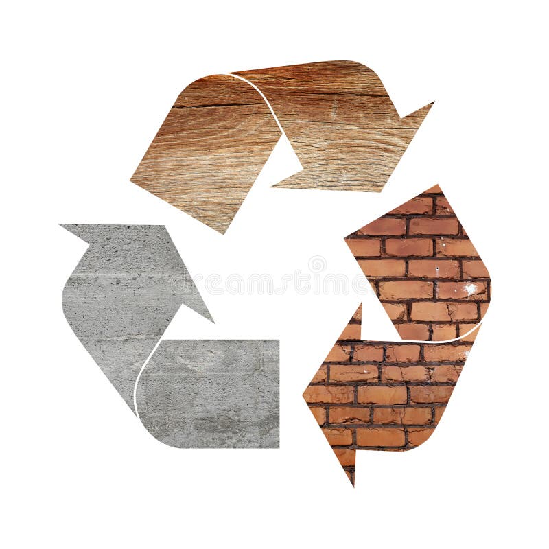 Recycling symbol of concrete, wood and bricks