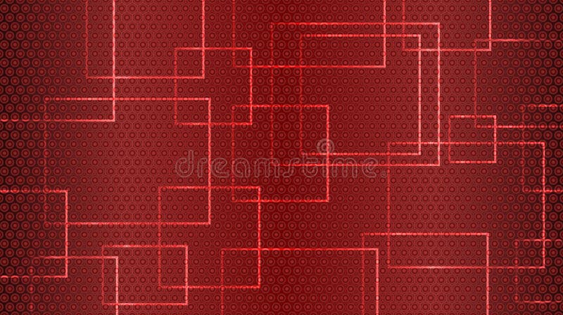 Red abstract background of circles, squares and rectangles