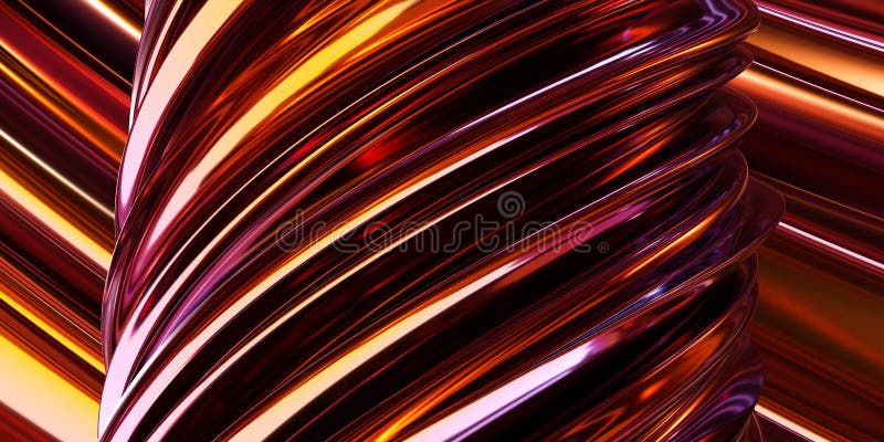 Red abstract shape curvy geometric shapes 3d render illustration with metal surface royalty free illustration