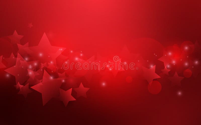 Red abstract stars shape bokeh background. Merry Christmas and Happy New Year banner