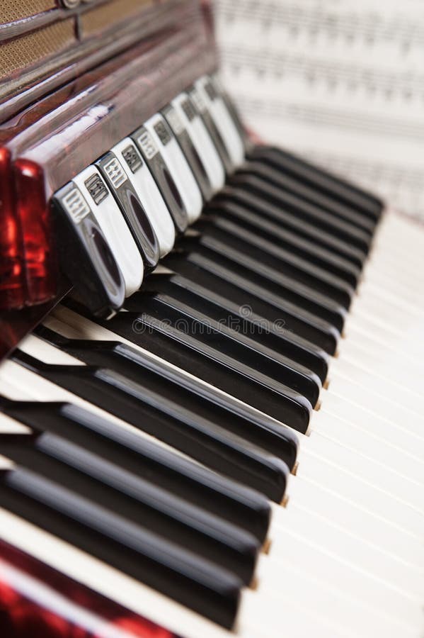 Red Accordion and Sheet Music Stock Image - Image of play, dust: 23208093