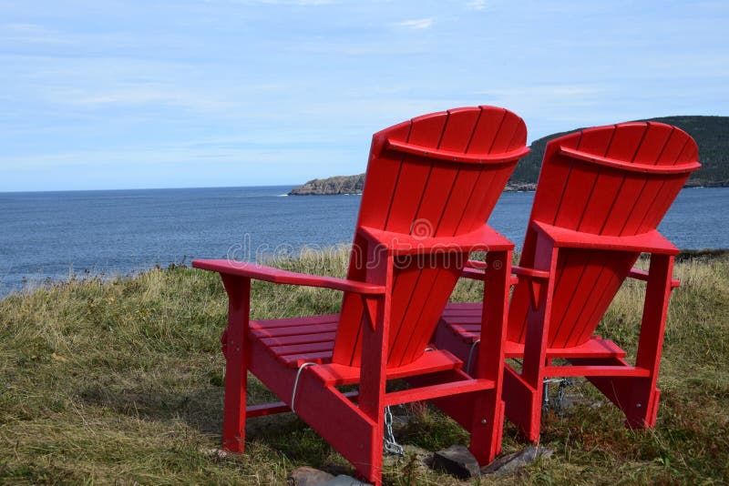 Two Red Adirondack Chairs on the Winter Coast Stock Photo - Image of