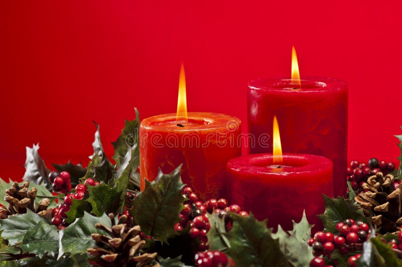 Red advent wreath with candles