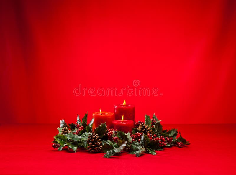 Red advent wreath with candles