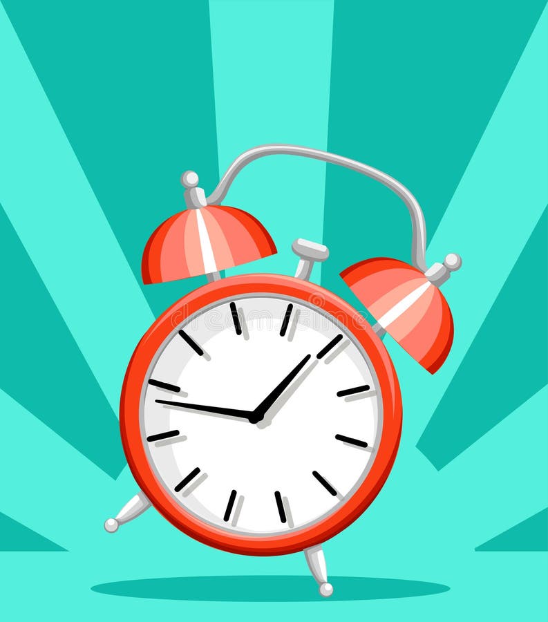 Red alarm clock wake-up time flat style vector illustration isolated on turquoise background website page and mobile app design royalty free stock photography Red alarm clock wake-up time flat style vector illustration isolated on turquoise background website page and mobile app design royalty free stock photography