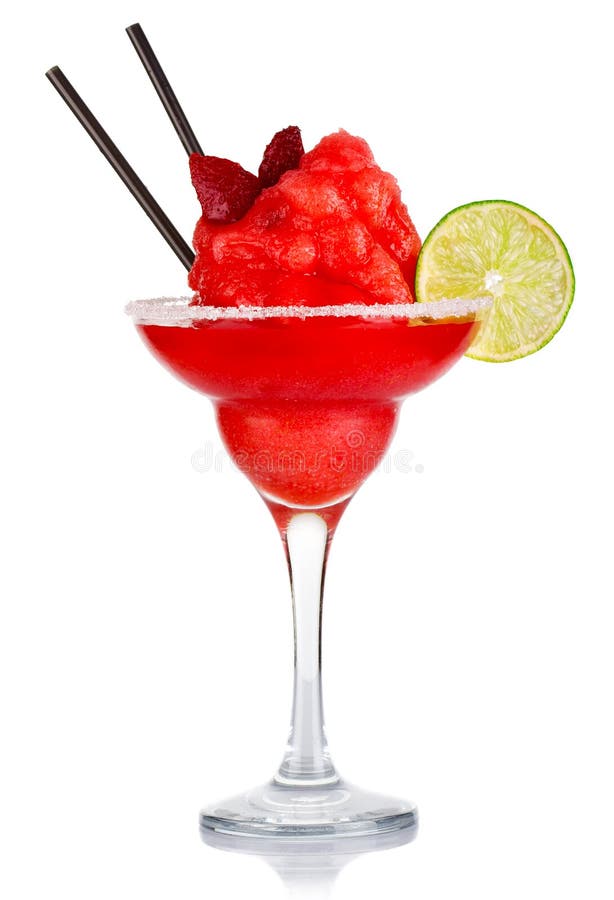 Red Alcohol Cocktail with Fruit Ice Crush and Lime Slices Isolated
