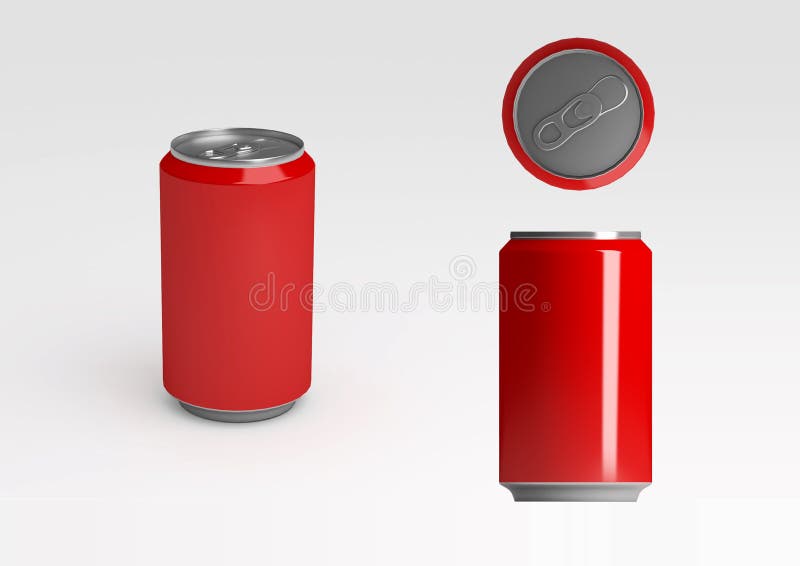 A red aluminum soft drink or soda can. Coke can illustrations