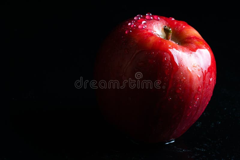 Red Apple on Black Background Stock Photo Image of bright, dieting