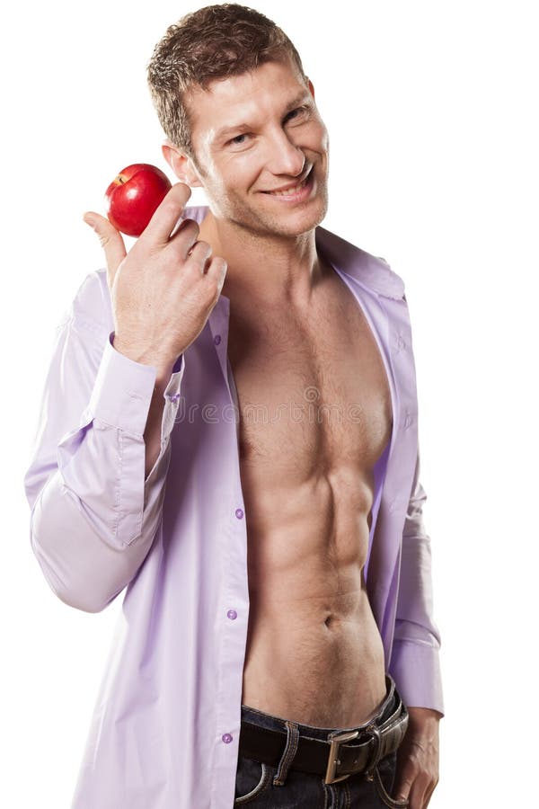 Red apple and handsome man