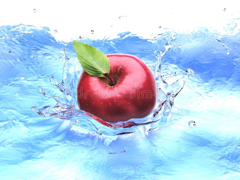 Apple causing water splash stock illustration. Illustration of water