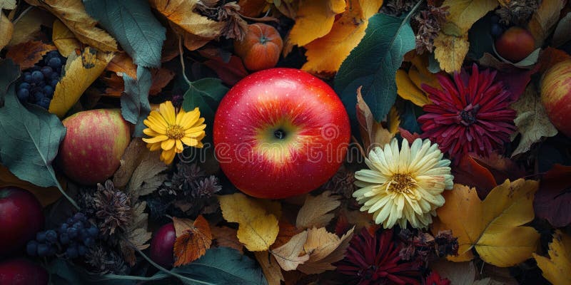 Red Apple on Leaves stockfotografie