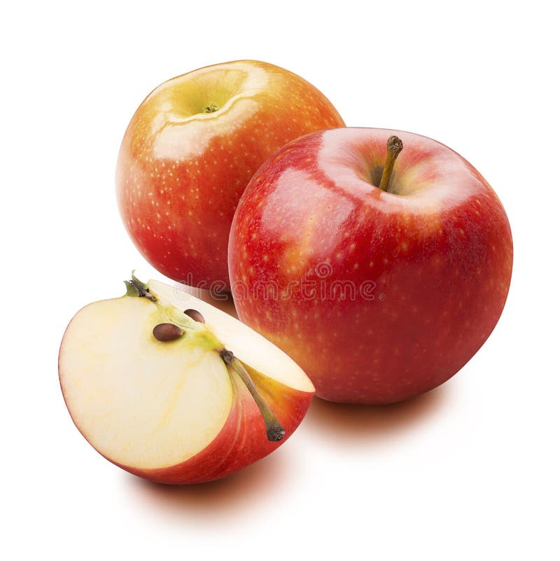 2 red apple quarter piece isolated on white background
