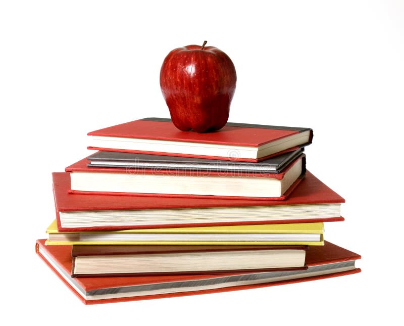 Red Apple on top of pile of Books