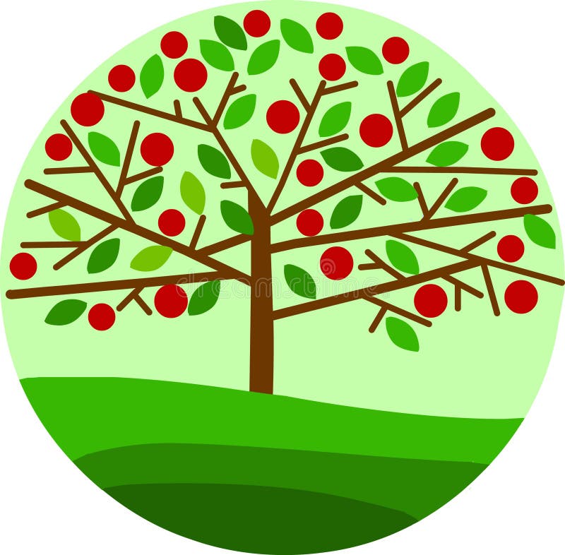 Red apple tree on green background