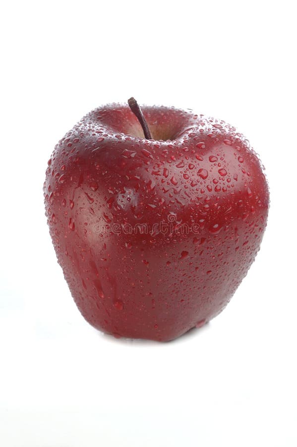 Red apple with water drops