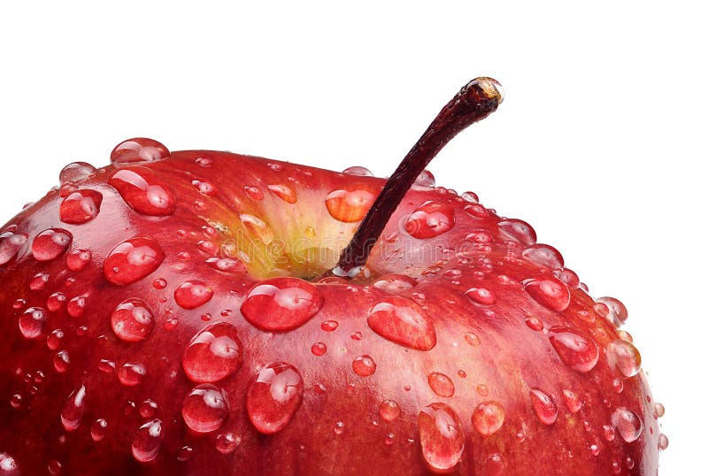 Red apple with water drops