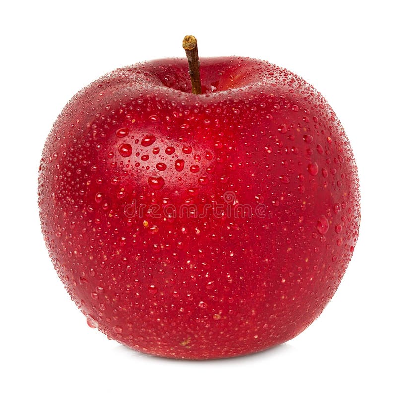 Red apple with water drops