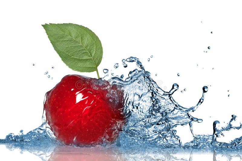 Red apple and water splash